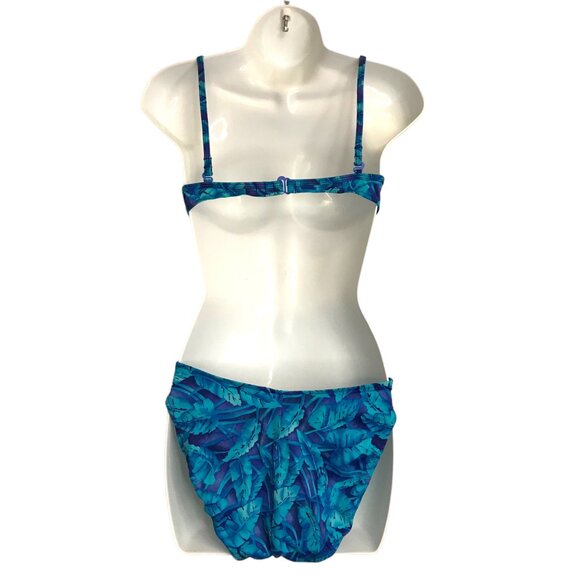 Vintage 90s LEILANI Tropical Palm Print Bikini 2pc High Waisted Swimsuit Sz 8 - Picture 2 of 6